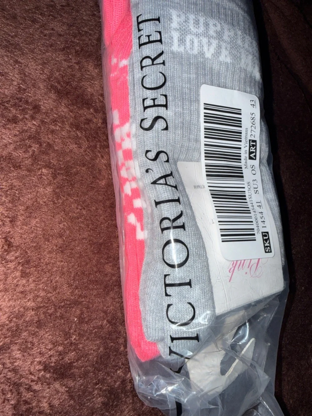 PINK Victoria's Secret “Puppy Love” Crew Socks - Hot Pink & Gray NEW